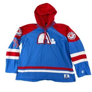 Vtg 90s Starter Quebec Nordiques Hoodie XXL Hockey Jersey Color Block 79 NHL